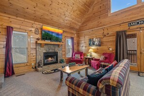 Smart TV, fireplace, video games, foosball