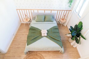 1 bedroom, desk, iron/ironing board, travel cot