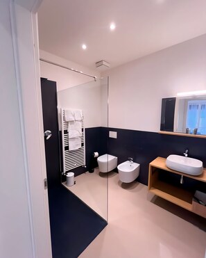 Douche, séchoir à cheveux, bidet, serviettes fournies