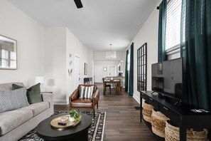 Smart TV - Emerald Escape: Updated Gem with Workspace + Reserved Parking (Indianapolis)