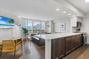 Comfort appartement, 2 slaapkamers, balkon, uitzicht op park | Woonruimte | Een 50-inch plasmatelevisie met kabelzenders