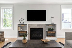 TV, fireplace - Beautifully Appointed 3-Bedroom Apartment w/Roofdeck, Central Andover location (Andover)