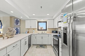 Condo, Multiple Beds, Balcony, Ocean View (Watercrest 1110 | Sunset Haven) | Private kitchen | Fridge, microwave, oven, stovetop - Watercrest 1110 - Sunset Haven (Panama City Beach)