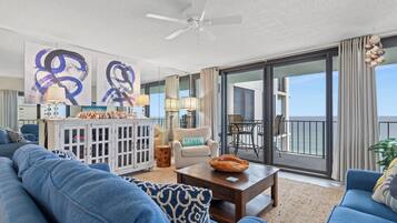 Condo, Multiple Beds, Balcony, Ocean View (Watercrest 1110 | Sunset Haven) | Living area | 35-inch flat-screen TV with digital channels
