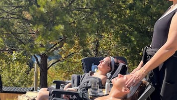 Outdoor treatment areas, body treatments, hydrotherapy, aromatherapy