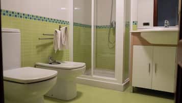 Shower, hair dryer, bidet, towels