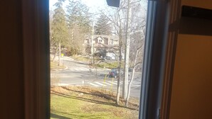 A window with a view of a residential street, houses, and a grassy area. - Room in Guest Room - Queen Room 2 Brampton Toronto Canada (Brampton)
