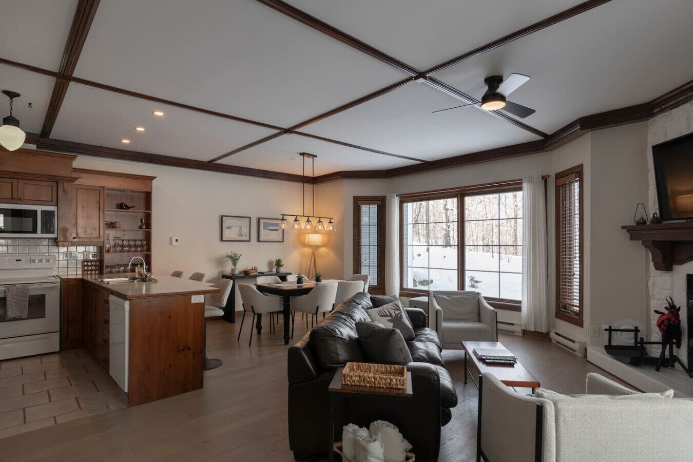 TV, lareira, aparelho de som