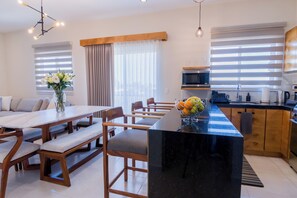 Deluxe Apartment, 2 Bedrooms | Private kitchen | Full-size fridge, microwave, stovetop, blender - Josefa Suites (La Paz)