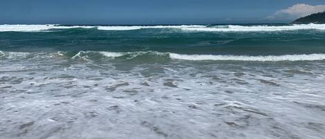 On the beach, white sand