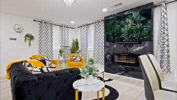 Smart TV, fireplace, computer monitors