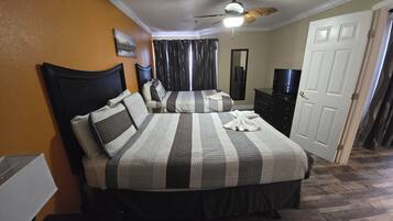 1 bedroom, desk, iron/ironing board, travel cot