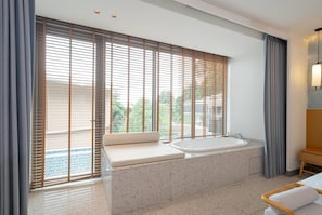 Deluxe Room, 1 King Bed, Pool Access | In-room safe, iron/ironing board, bed sheets