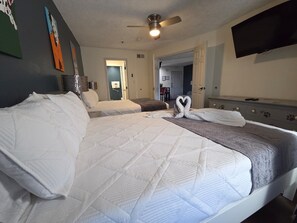1 bedroom, desk, iron/ironing board, travel cot