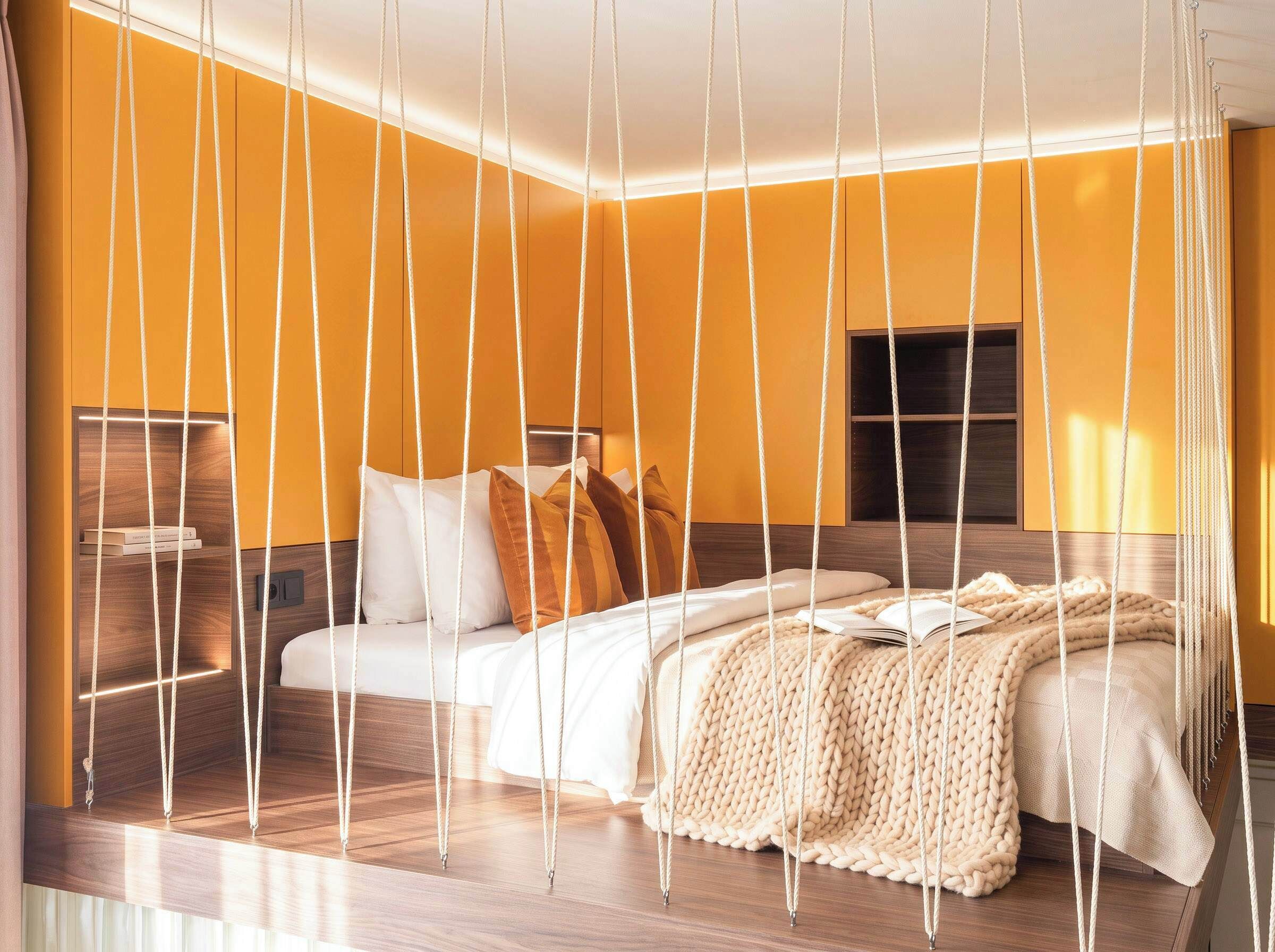 Una habitación con cama, mesitas de noche y televisor.