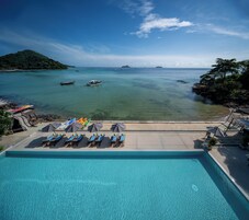 On the beach, white sand, beach bar