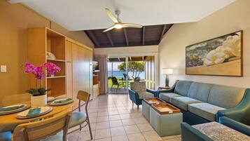 Deluxe Condo, Lanai, Ocean View | Living area | TV