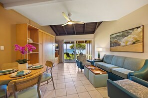 Deluxe Condo, Lanai, Ocean View | Living area | TV - Kuleana Club - 107 (Lahaina)