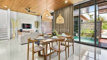 Villa familiar, balcón, vista a la alberca | Comedor