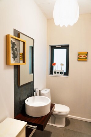 Chuveiro, secador de cabelo, toalhas de banho 