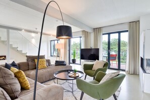 Fernseher, Kamin, Bücher, Videothek