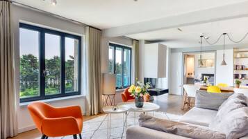 Fernseher, Kamin, Bücher, Videothek