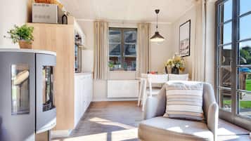 Télévision, cheminée, table de tennis de table, livres