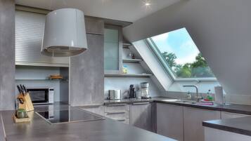 Kühlschrank, Mikrowelle, Herdplatte, Geschirrspüler