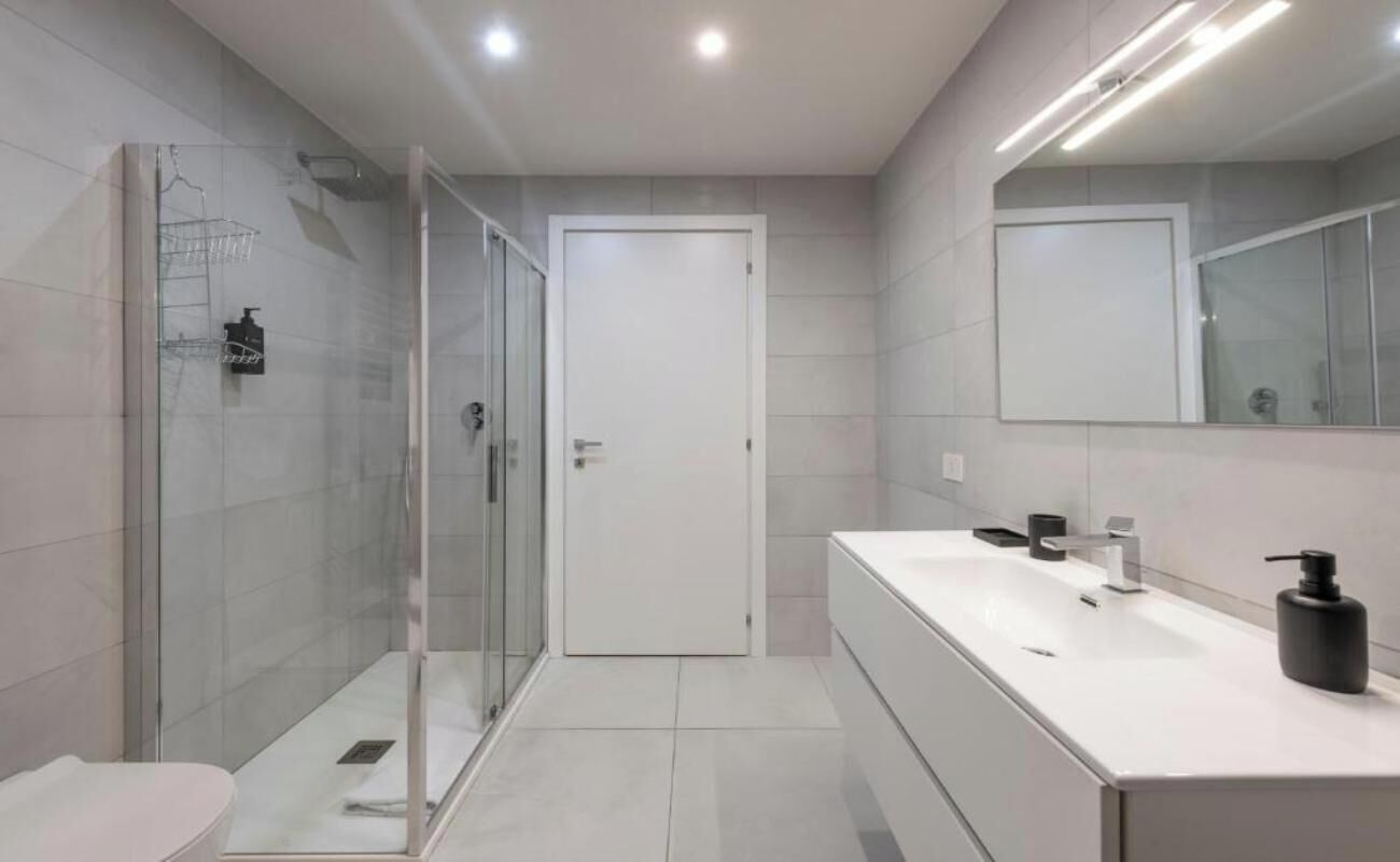Hair dryer, bidet, towels, soap