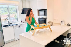 Fridge, microwave, oven, dishwasher