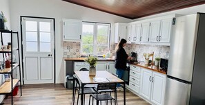 Fridge, microwave, oven, toaster