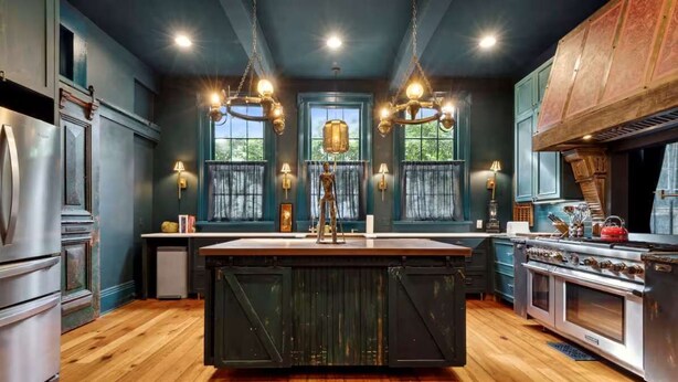 A kitchen with a large island, stainless steel appliances, and a farmhouse aesthetic. - Iconic Mansion w/Private Pool & Spa, Walk Downtown (New Orleans)
