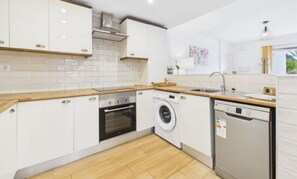 Fridge, microwave, oven, dishwasher