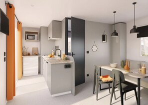 Fridge, microwave, stovetop