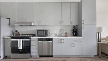 Fridge, dining tables