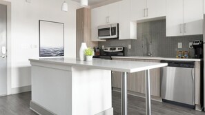 Fridge, dining tables