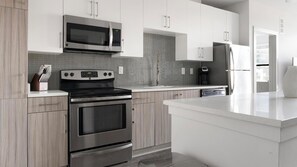 Fridge, dining tables