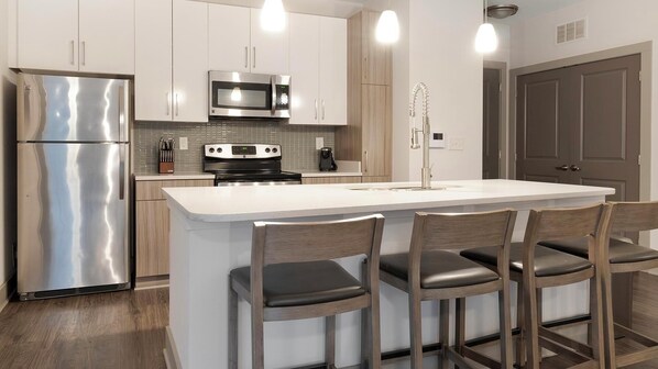 Fridge, dining tables