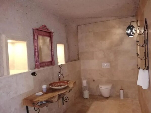 Shower, hair dryer, soap