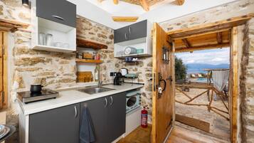 Fridge, oven, coffee/tea maker, toaster