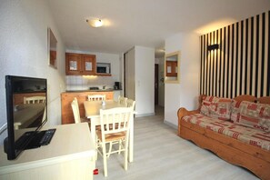 Living area - 300m from resort center, 4th floor, balcony, parking, tv, ski locker, 45m², La Norma (Villarodin-Bourget)