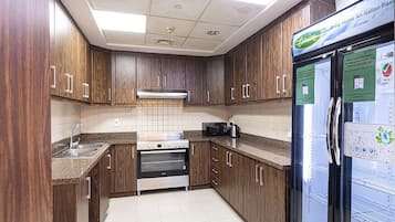 Fridge, microwave, electric kettle