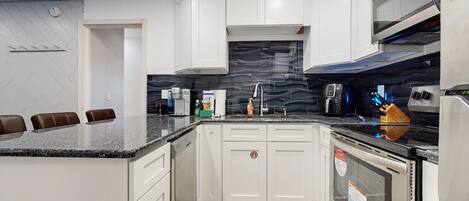 Fridge, microwave, oven, dishwasher