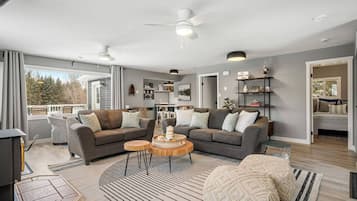 Smart TV, chimenea y estéreo