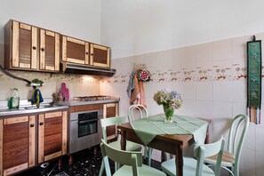 Fridge, oven, stovetop, electric kettle
