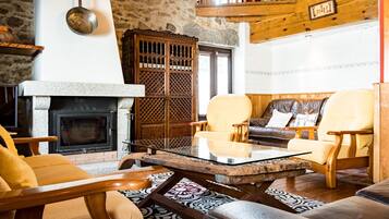 Télévision, cheminée, lecteur de DVD, chaßne hi-fi