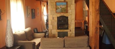 TV, fireplace, DVD player, stereo