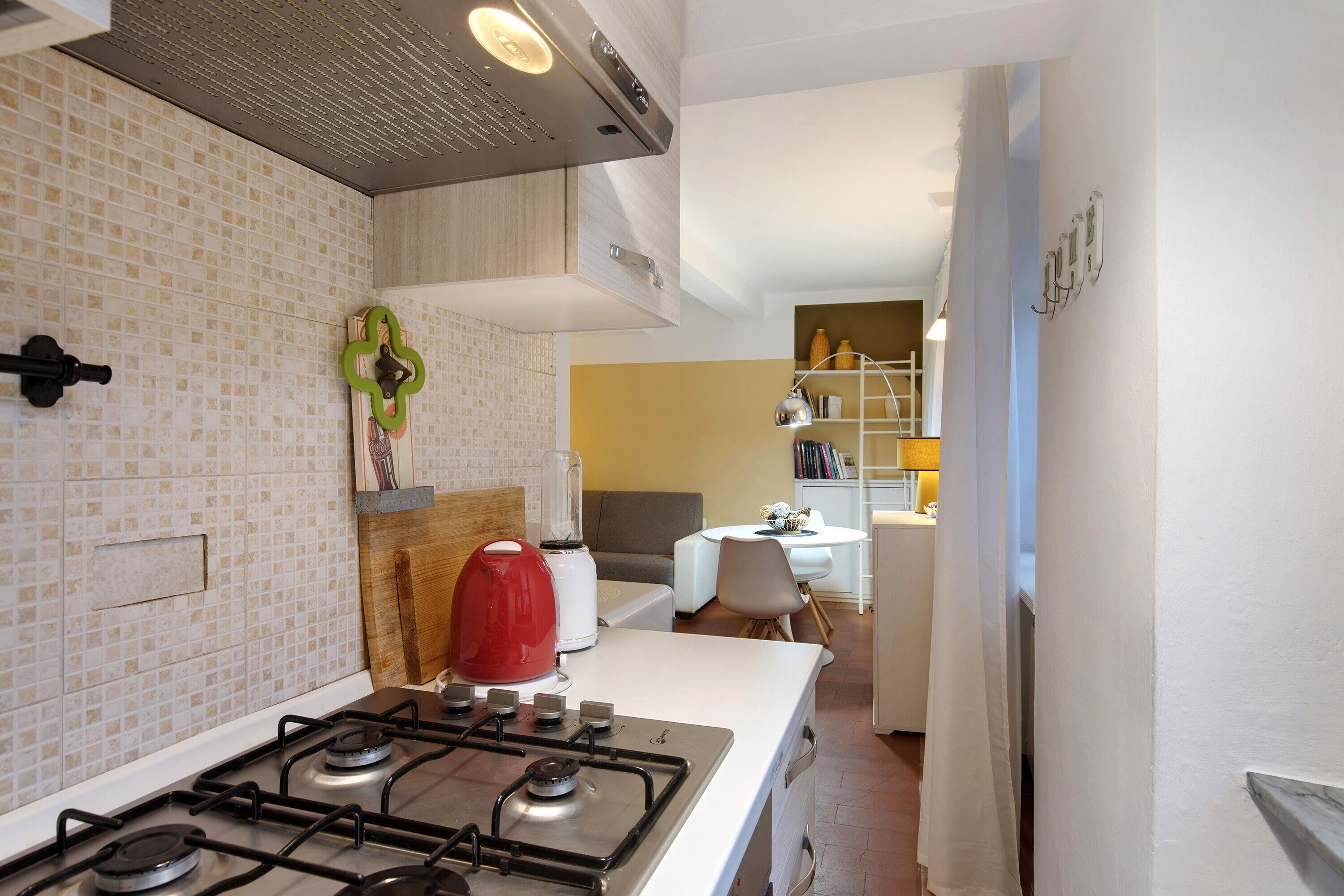 Fridge, stovetop, cookware/dishes/utensils