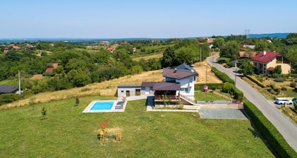 Modern home with pool and view