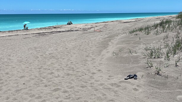 På stranden, solsenger og strandhåndklær